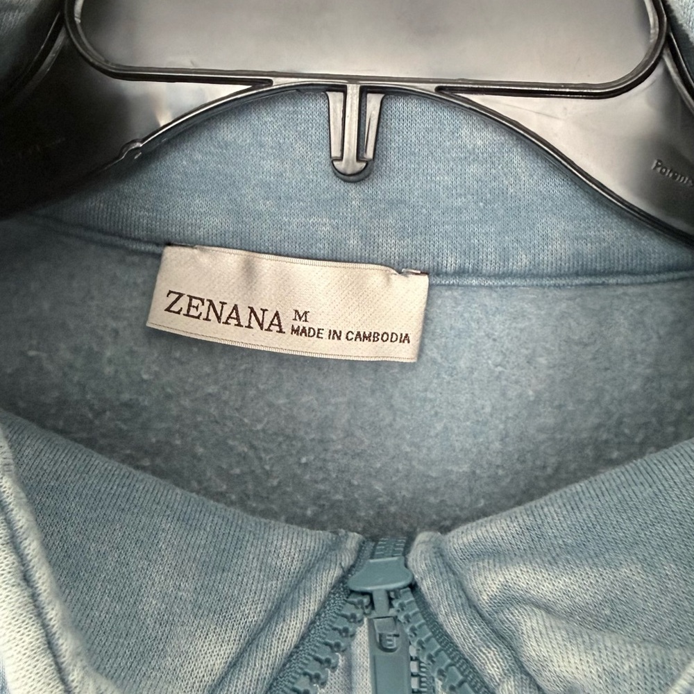 Zenana Outfitters Washed Blue Half-Zip Sweater - Picture 2 of 3